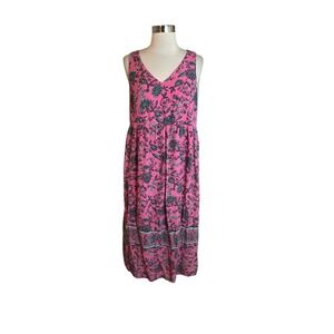 J.JILL Dress Size Small Pink Floral Gauze Lined V-Neck Midi Tank